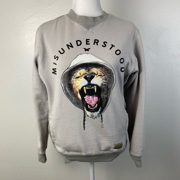 Entree LS Misunderstood Graphic Animal Lion Sweatshirt Pockets Jacket Size Small - Picture 1 of 14